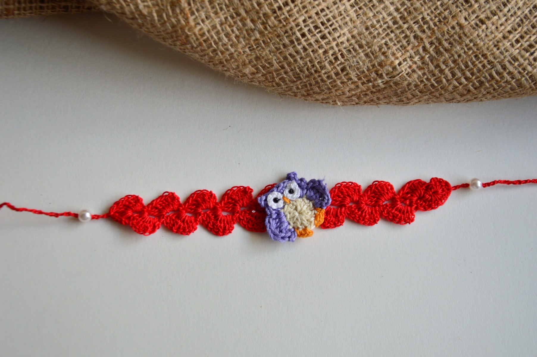 Cute Crochet Owl Rakhi | Red
