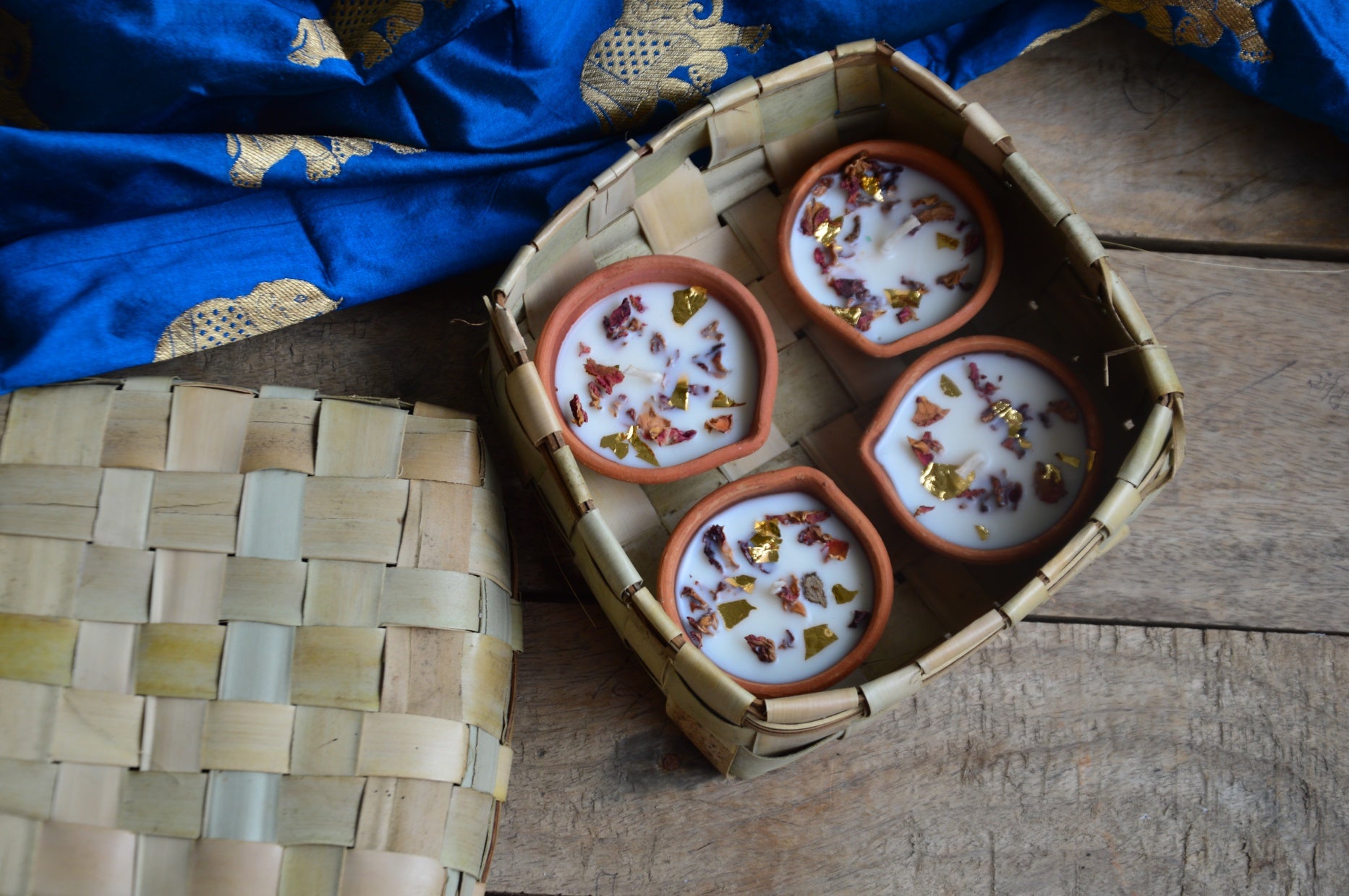 Diyas in a palm basket
