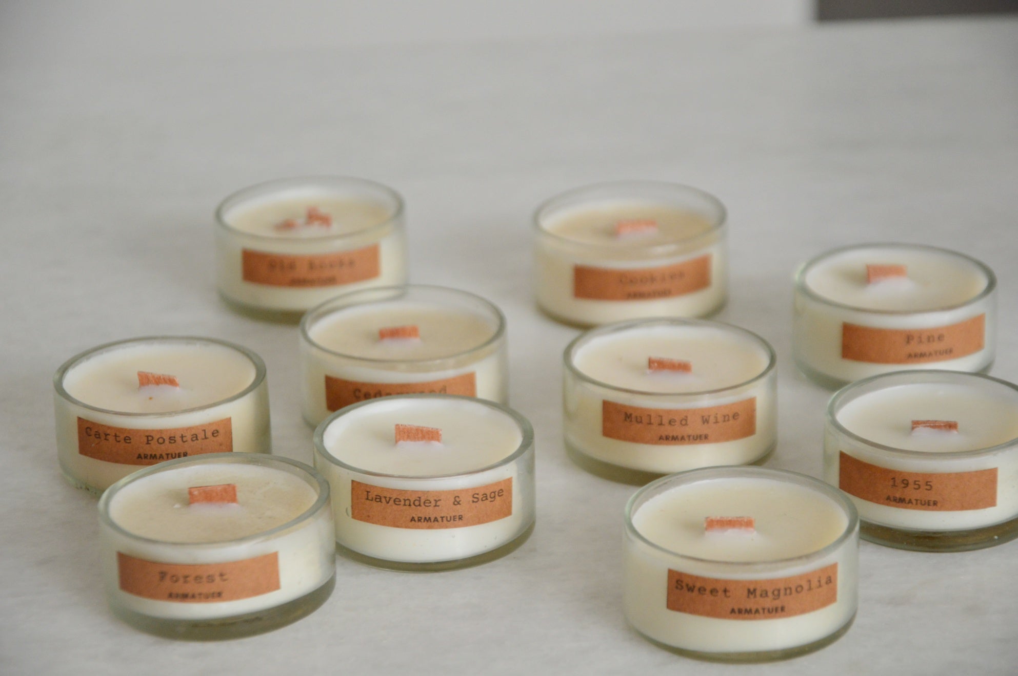 Armatuer's Fragrances | Box of 10 Assorted Woodwick Glass T-lights