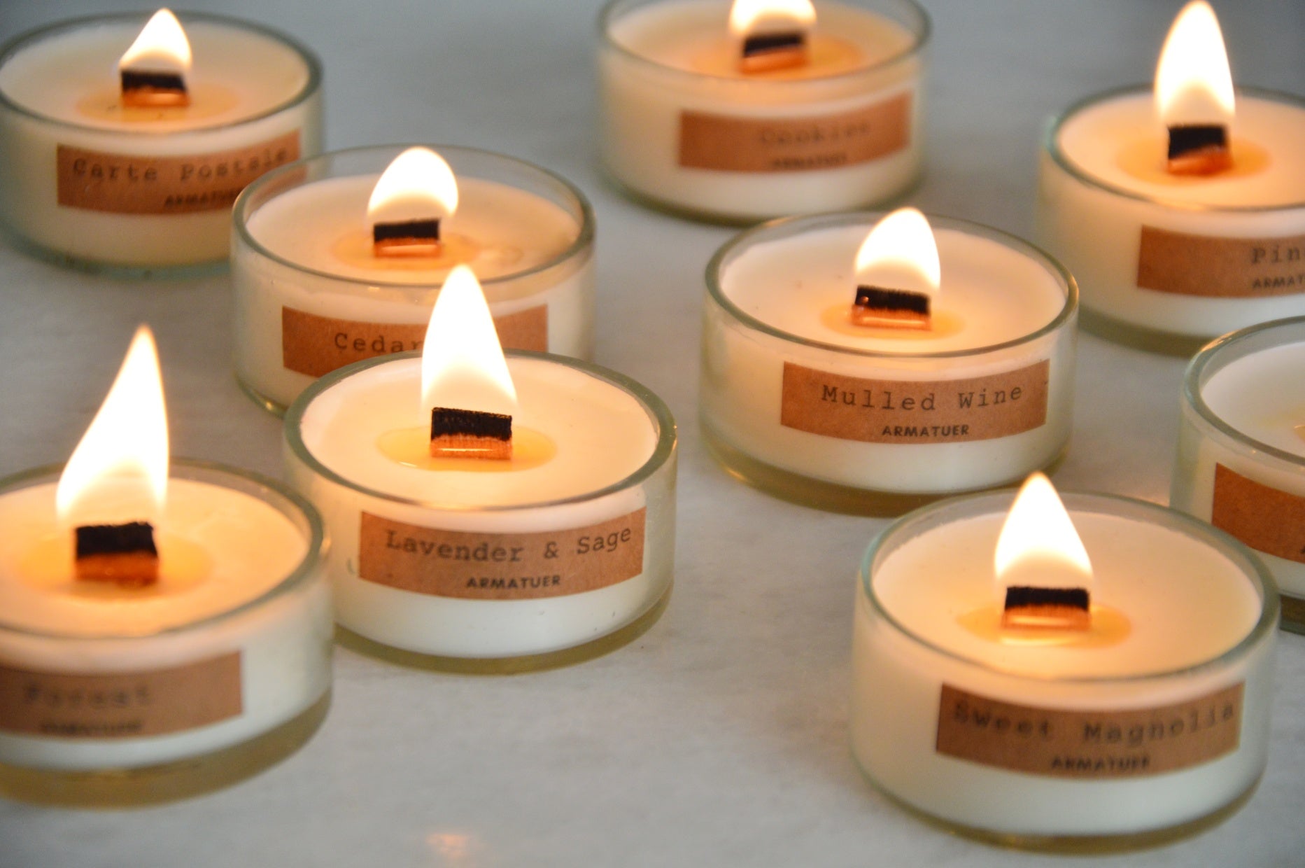 Armatuer's Fragrances | Box of 10 Assorted Woodwick Glass T-lights