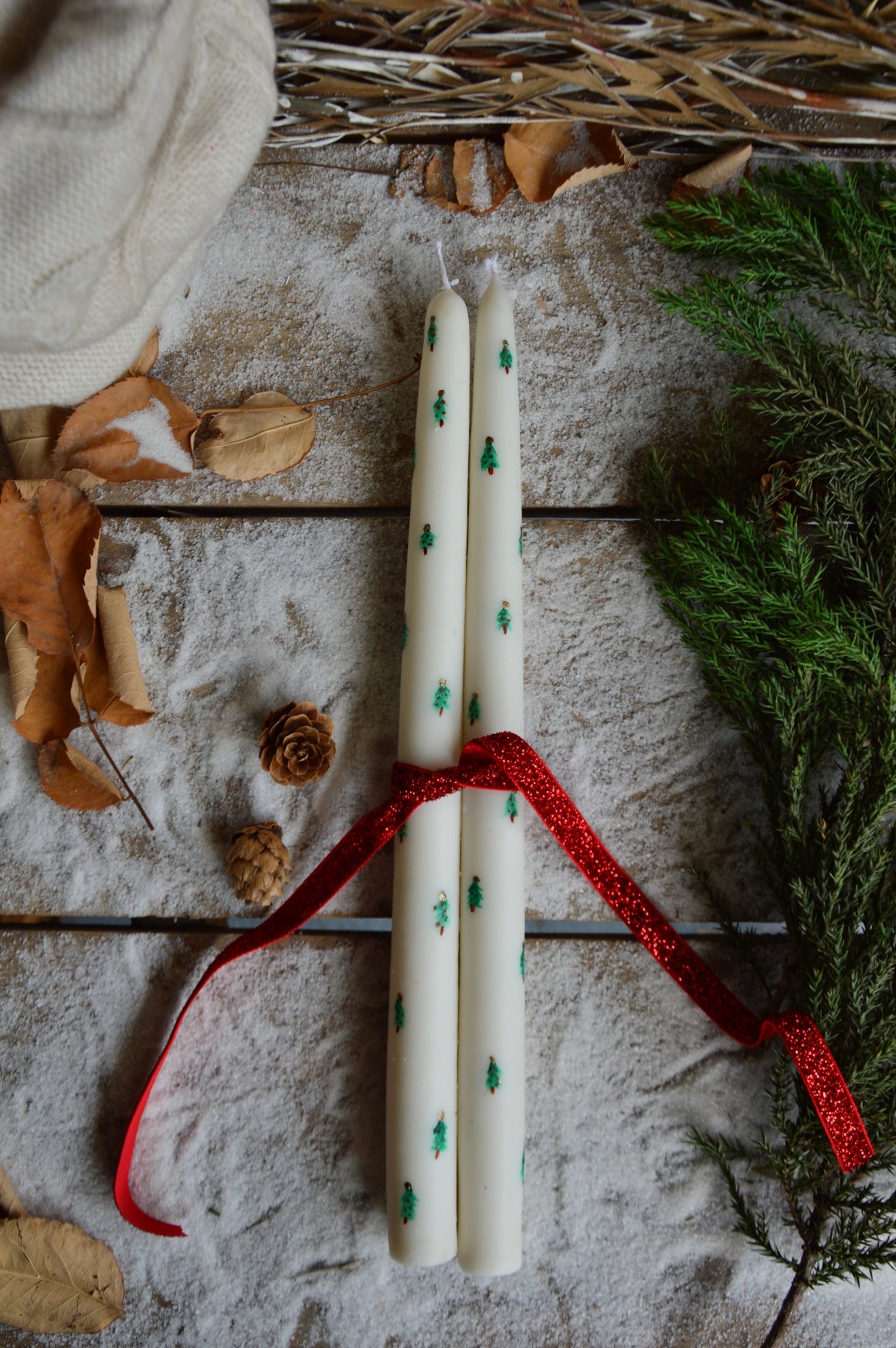 Christmas Tree Handpainted Tapered Hand Dipped Candles