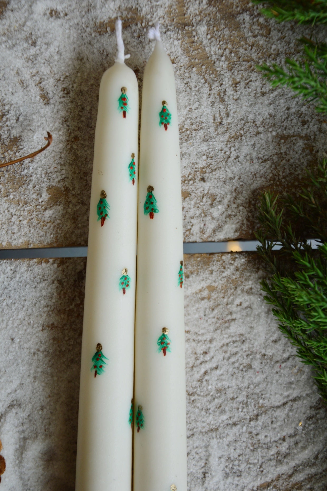 Christmas Tree Handpainted Tapered Hand Dipped Candles
