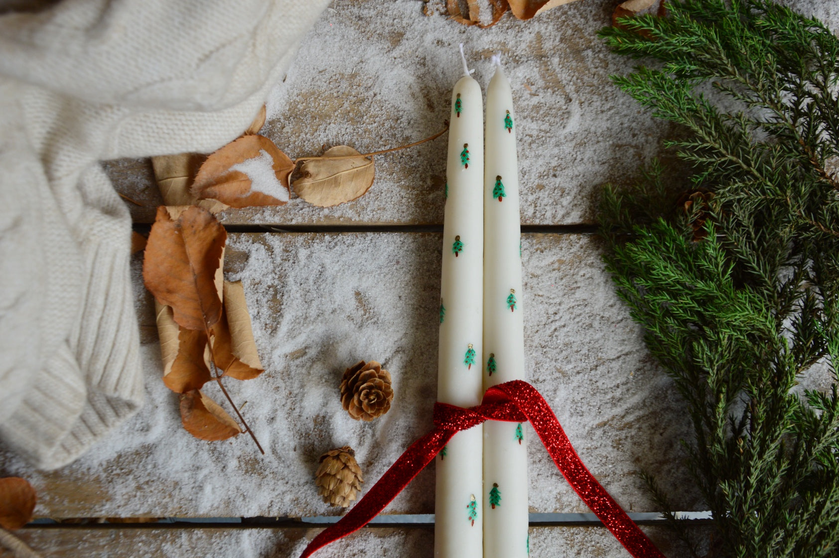 Christmas Tree Handpainted Tapered Hand Dipped Candles