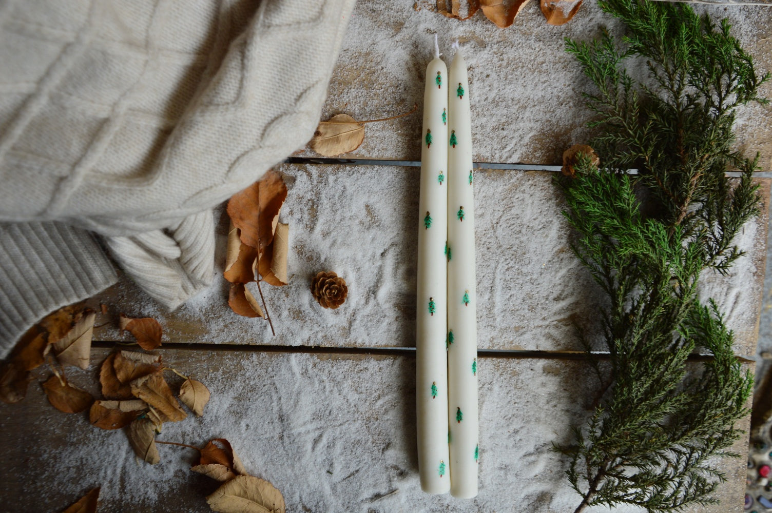 Christmas Tree Handpainted Tapered Hand Dipped Candles