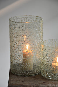 White Christmas Mosaic Holder Pair with Pillar Candles