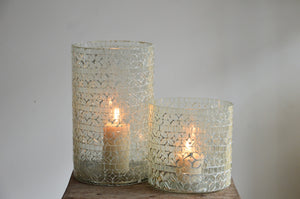 White Christmas Mosaic Holder Pair with Pillar Candles