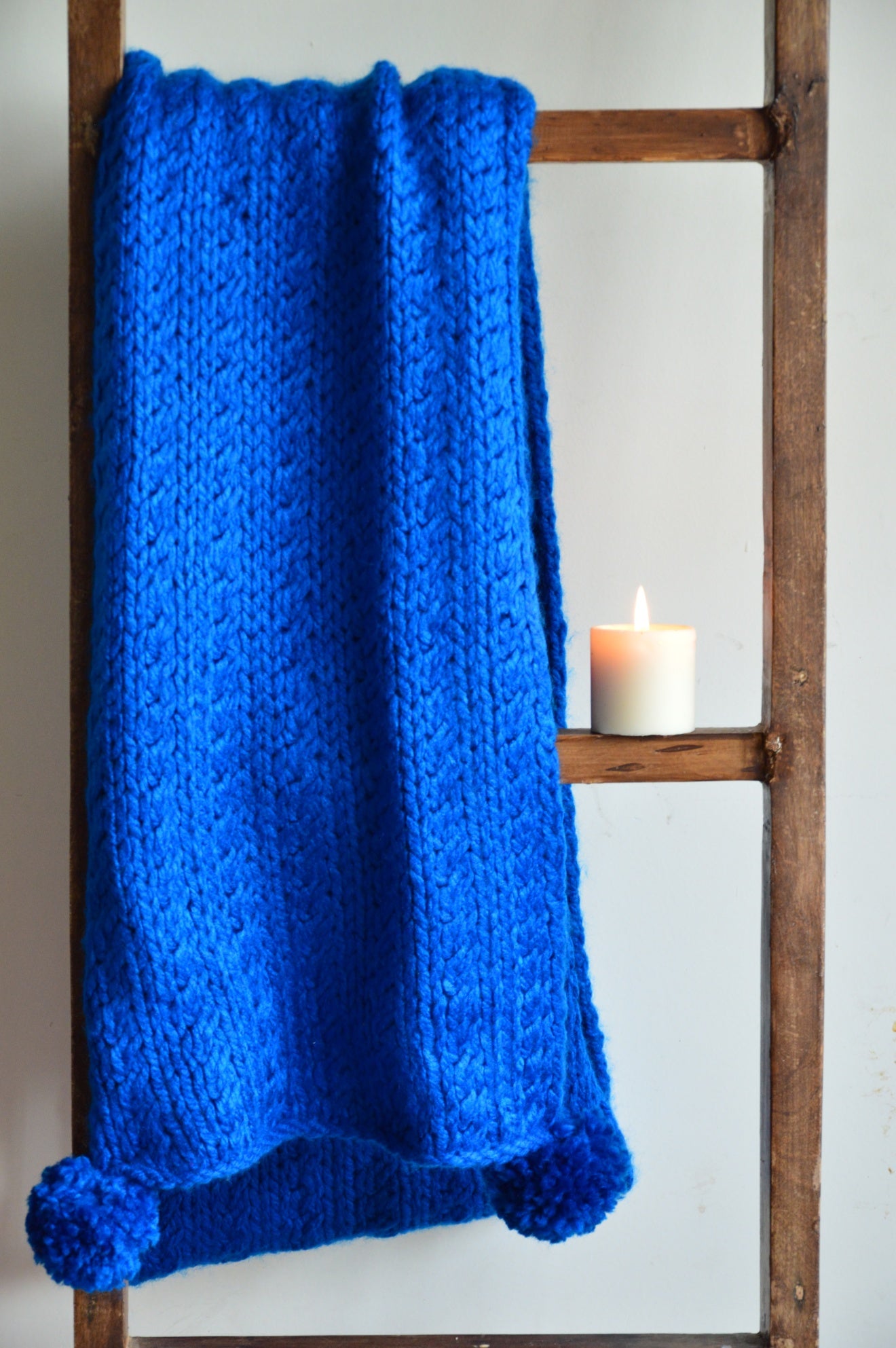 Royal Blue Scarf with Pom Poms | Woven Stories
