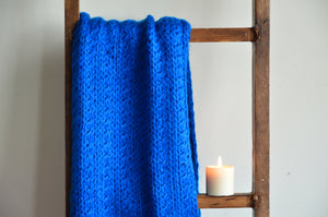 Royal Blue Scarf with Pom Poms | Woven Stories
