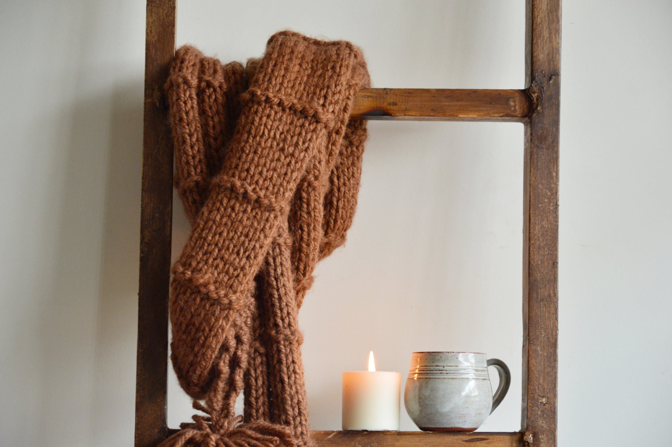 Double Wrap Knit Scarf Coffee | Woven Stories