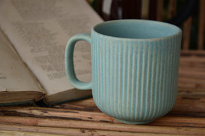 Teal Striped Ceramic Cup