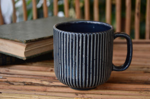 Navy Striped Ceramic Cup