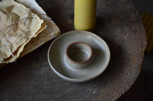 Petite Beeswax Pillars with Brown Ceramic Holder