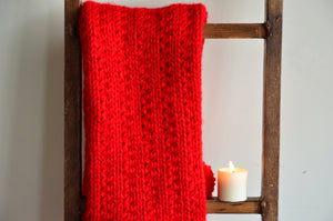 Red Scarf with Pom Poms | Woven Stories