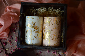 Gardens of India Wooden Gift Box with Rose & Mogra Shimmer Soy Pillars