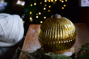 Gold Christmas Ball Ornament Container Candle