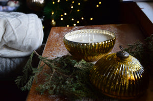 Gold Christmas Ball Ornament Container Candle