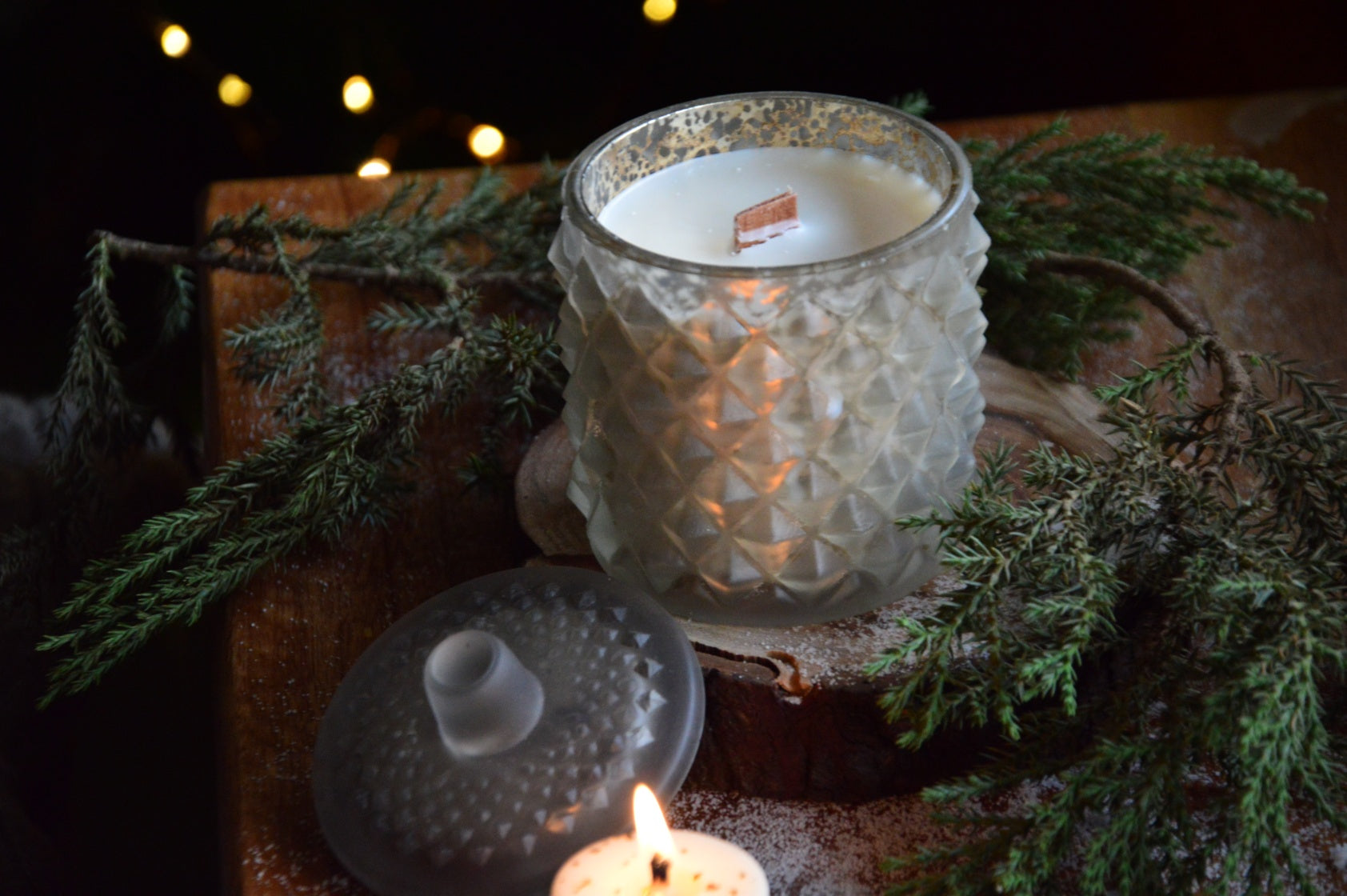 Icicles Frosted Silver Container Candle
