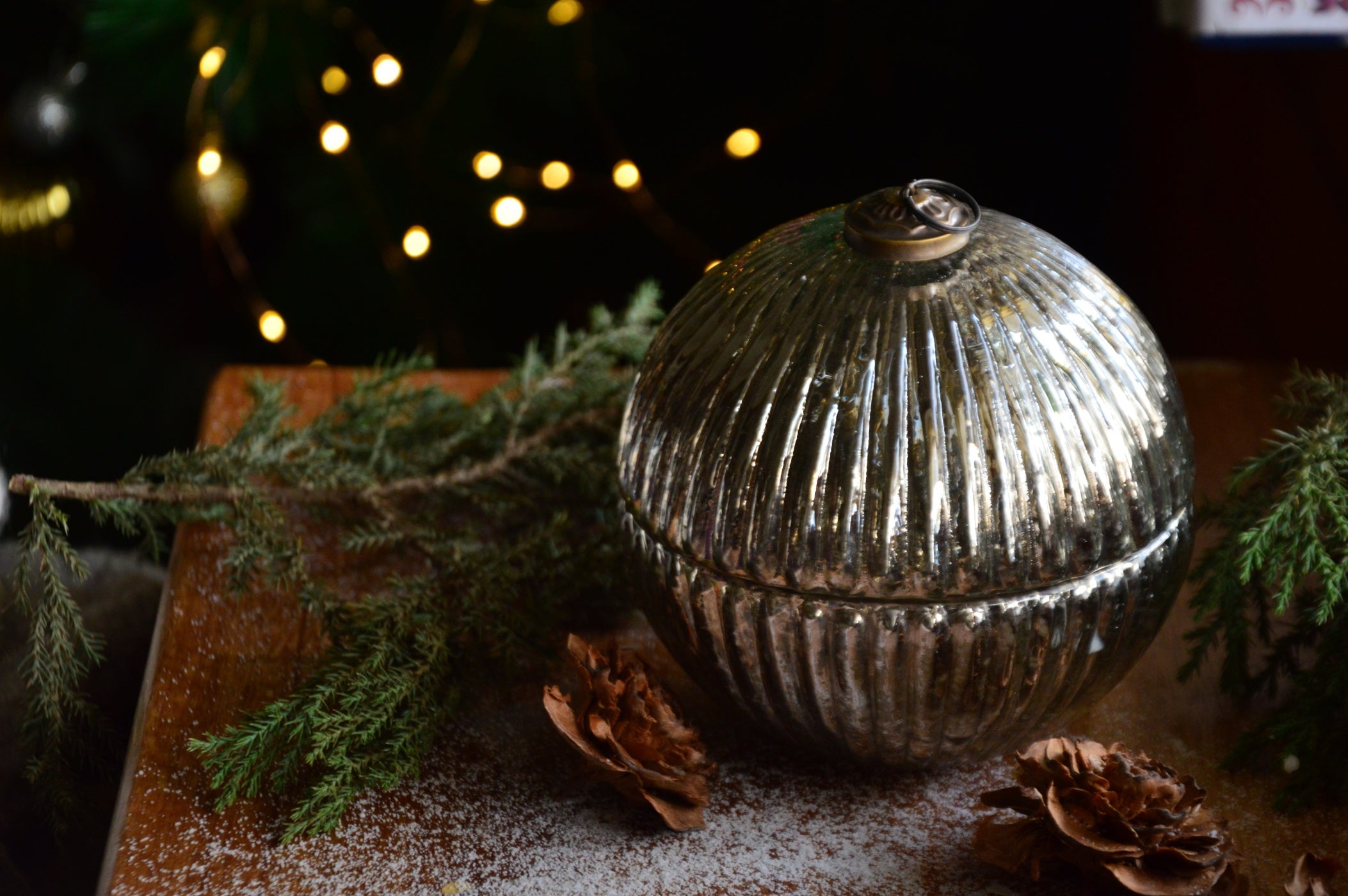 Silver Christmas Ball Ornament Container Candle