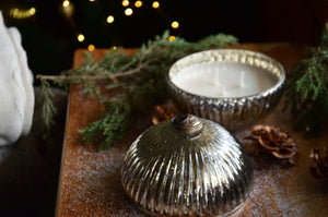 Silver Christmas Ball Ornament Container Candle