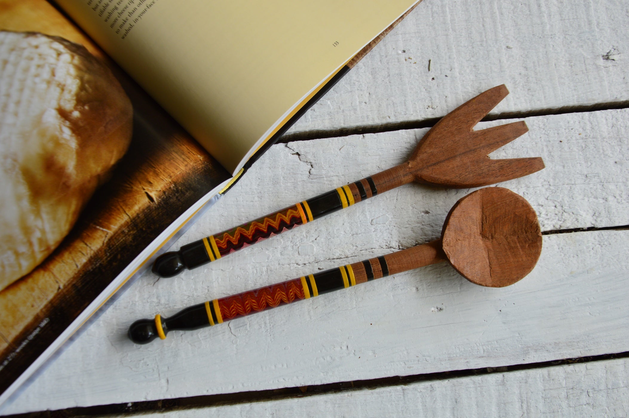 Set of 2 Tribal Lacquered Wooden Serving Spoons | Mother's Day Gifts