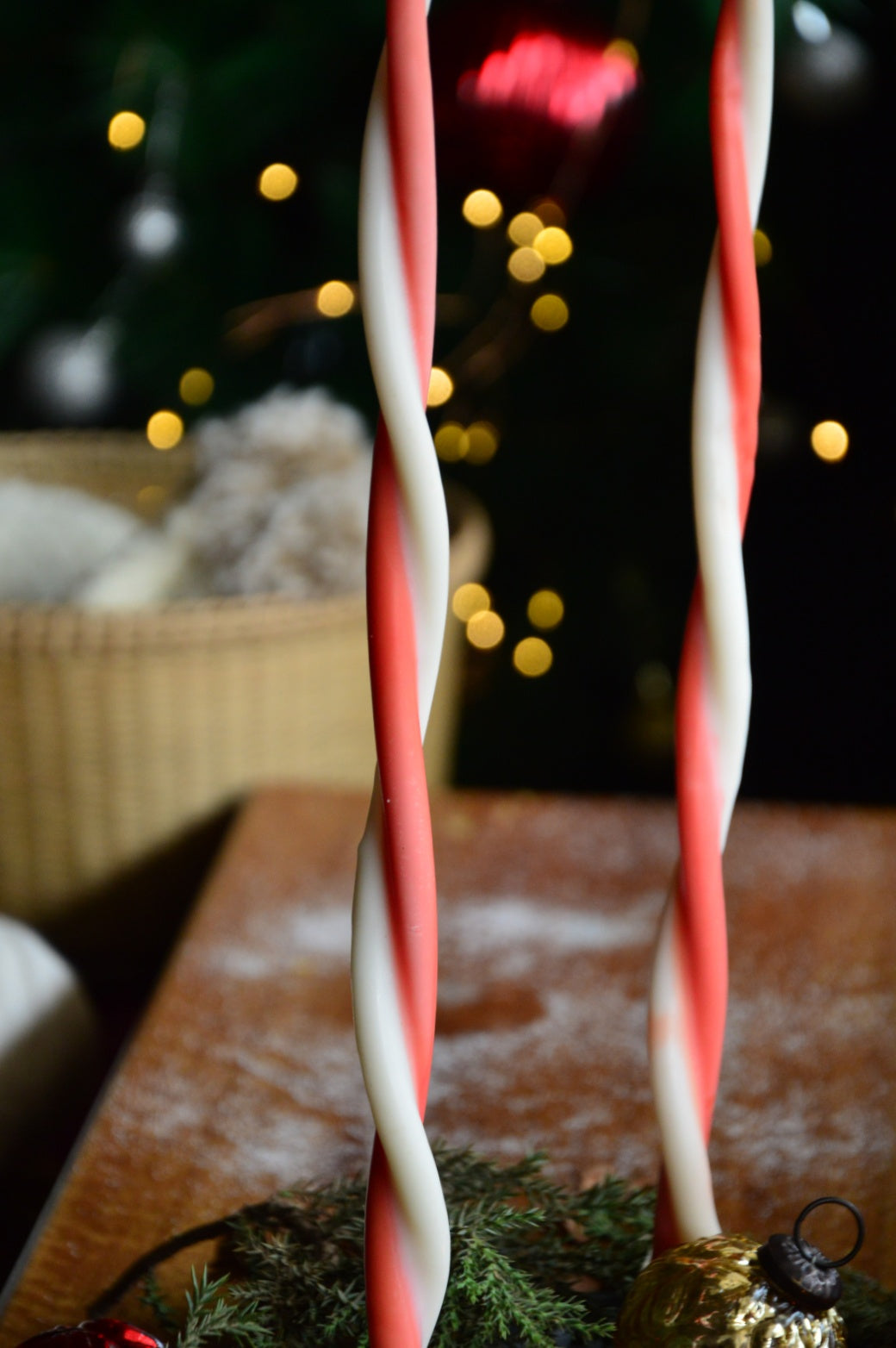 Candy Cane Lane Twisted Tapered Handdipped Candles