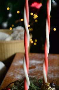 Candy Cane Lane Twisted Tapered Handdipped Candles