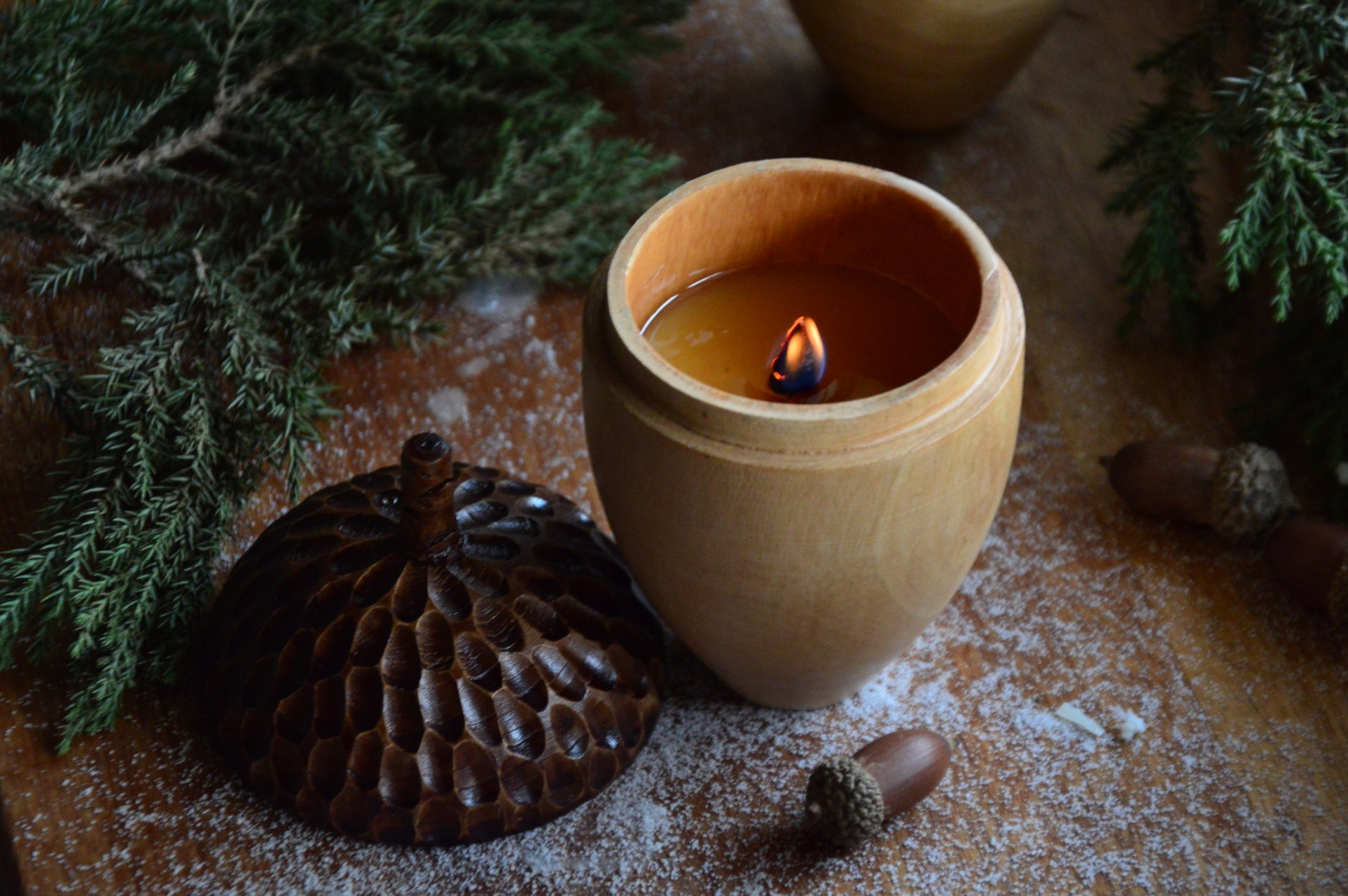Acorn Wooden Candle Container
