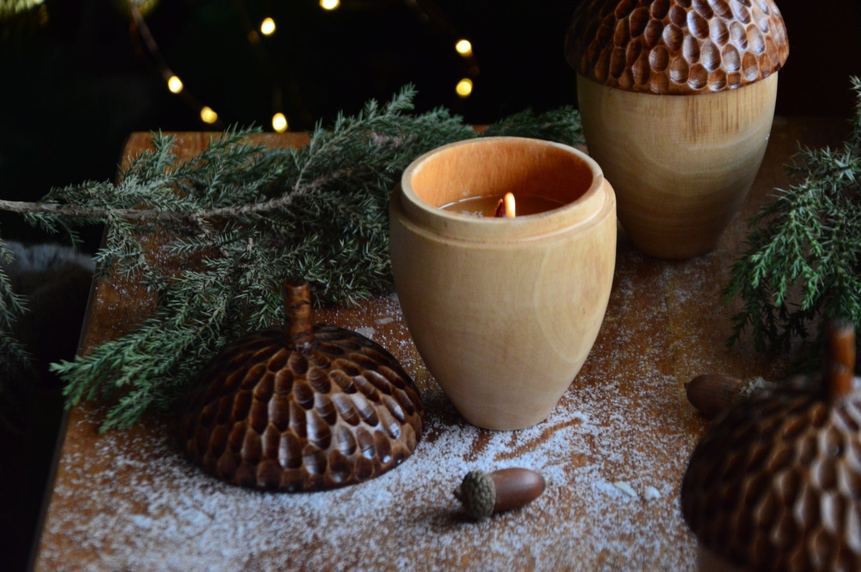 Acorn Wooden Candle Container